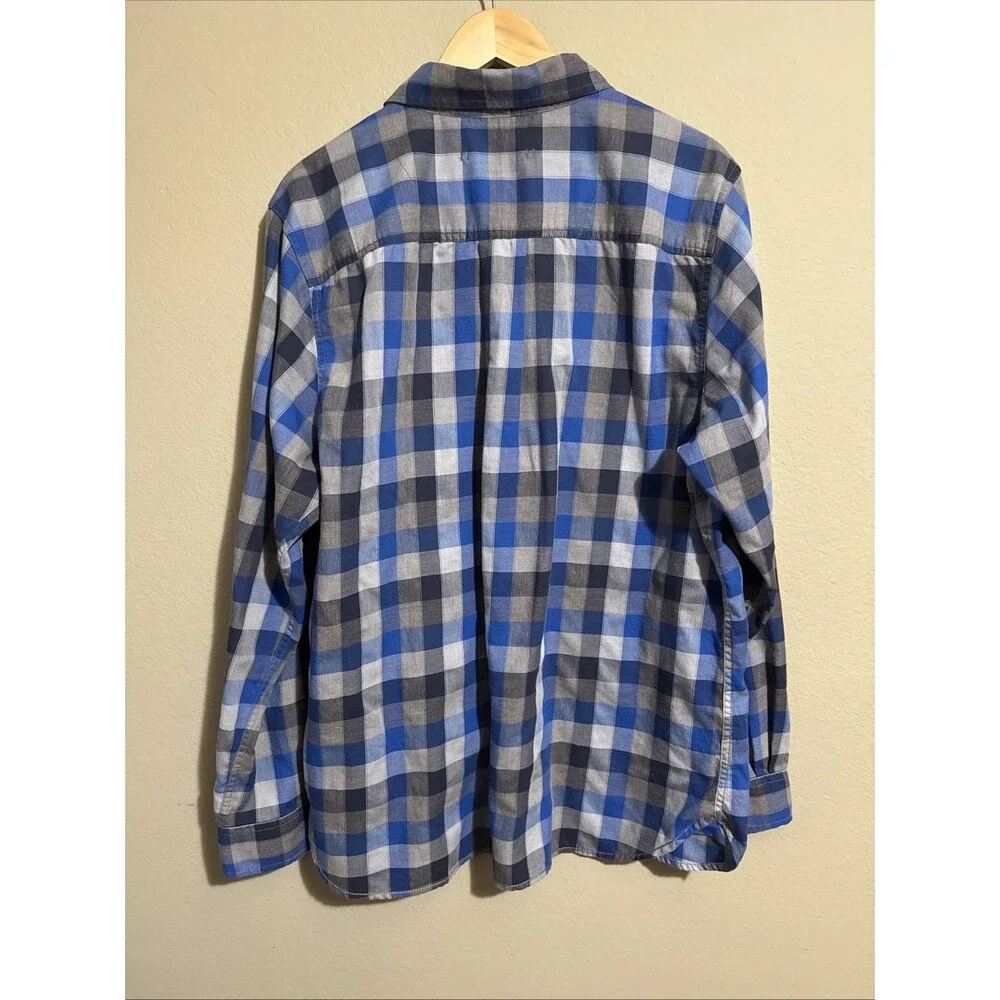 The North Face Mens Blue Gray Plaid Cotton Blend Flannel Button-Up Shirt Sz XL